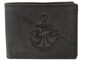 Cartera de cuero acento RFID cuero auténtico cartera ancla negra 1 - Imagen 1 de 3