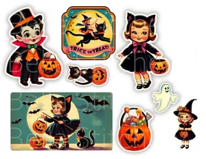 Set of 8 Vintage Retro Halloween Kitsch #2 Ephemera Stickers - cut and use! - Picture 1 of 1
