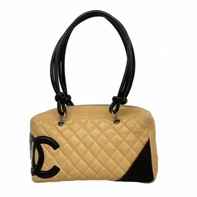 Auth [5me5869-h] CHANEL Shoulder Bag Cambon Lambskin Beige Black Silver meta... - Image 1 of 4