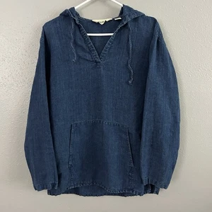 Eddie Bauer 100% Linen Chambray Denim Look Hoodie Tunic Womens S Vintage Coastal - Picture 1 of 8