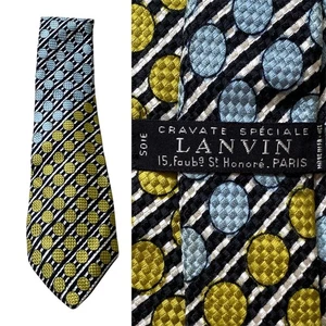 Corbata de diseñador LANVIN 100 % seda a lunares verde azul - Imagen 1 de 5