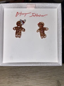 Pendientes Betsey Johnson Pan de Jengibre Niño Y Niña Galleta Nuevos En Caja - Imagen 1 de 7