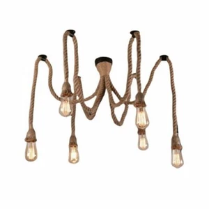 Lampadario Country Lampada per Soffitto a 6 corde Stile Rustico con Attacchi E27 - Foto 1 di 11
