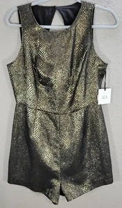 Jack BB Dakota Gold Metallic Romper Sleeveless Open Back Disco Party Sz 8 NWT - Picture 1 of 7
