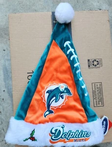 Miami Dolphins Adult NFL plush NFL big logo holiday Santa hat With Tags - Picture 1 of 4