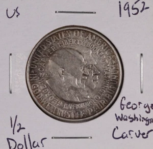 1952 United States Silver Half Dollar - George Washington Carver - HAS TONING - Picture 1 of 4