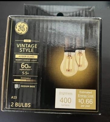 GE LED Vintage Style Warm Candle Light Dimmable 60w Amber 400 Lumens 2 Bulbs - Image 1 of 2