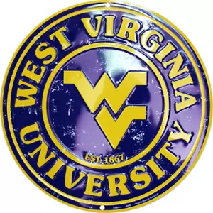 WEST VIRGINIA UNIVERSITY WVU MOUNTAINEERS EMBOSSED METAL NOVELTY ROUND SIGN - Picture 1 of 1