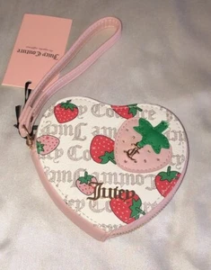 Juicy Couture Pecan White Pink Diamond Freshly Picked ZA Heart Wristlet NWT - Picture 1 of 16