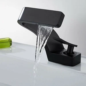 Grifo baño negro grifería de lavabo cascada lavabo batería mezcladora - Imagen 1 de 10