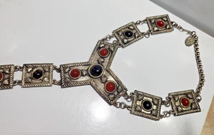 Ton Argent Vintage Coloré Pierres Chaîne Long Collier Vintage Superbes 5430/10 - Picture 1 of 19