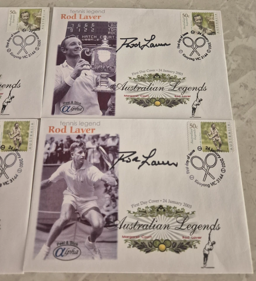 *SIGNED* TENNIS ROD LAVER  AUSTRALIA ALPHA  PEEL N STICK 4 FIRST DAY COVER  — 第 1/3 张图片