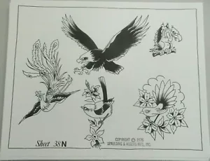 VTG 1976 Spaulding & Rogers Tattoo Flash Sheet 38N Eagle Vulture Peacock Birds - Picture 1 of 1