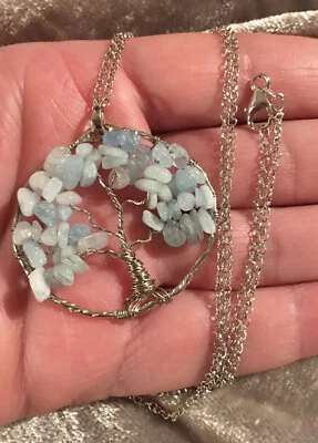 💙💙Collar Gemas Aguamarina Genuinas Plata de Ley 925 “Árbol de la Vida” 28”💙💙 Foto 1 de 4