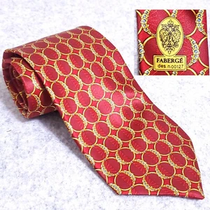 FABERGE Handmade Silk Neck Tie USA RED W/GOLD RINGS AND SAPHIRES 3.75X56 - Picture 1 of 7