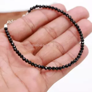 Bracciale in argento sterling 925 con spinello nero delicato minimalista 3 mm... - Foto 1 di 10