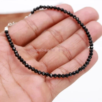 Bracciale in argento sterling 925 con spinello nero delicato minimalista 3 mm... - Immagine 1 di 4