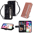 Luxury Flip Leather Bling Glitter Wallet Card Slot Hand Strap Stand Case Cover