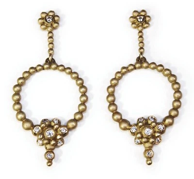 NEW: Circle Flower earrings-18K Gold. Diamonds. Understated Elegance, Chic Style - Image 1 of 4
