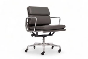 Mid Century Dark Gray Leather Office Chair by Eames for Herman Miller Soft Pad - Picture 1 of 11