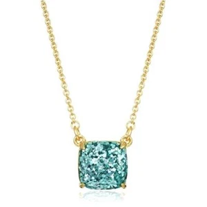 NWT Kate Spade Cause a stir Square Necklace $42 Turquoise Light Blue Glitter - Picture 1 of 4