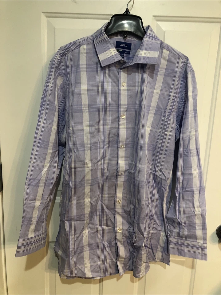 Slim Fit Mens Large Dress Shirt 16 16.5 32/33 Purple Plaid APT 9 Kohls 32 L