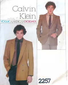 Vogue 2257 Calvin Klein 70s pattern men's jacket size 36 double/single breasted - Picture 1 of 2