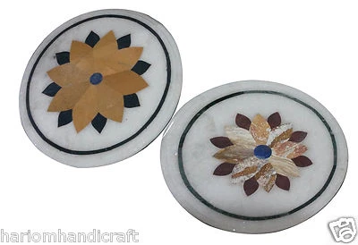 1'X1' 2 Set Marble Side Coffee Table Top Rare Inlay Floral Marquetry Decor H914  - Image 1 of 4