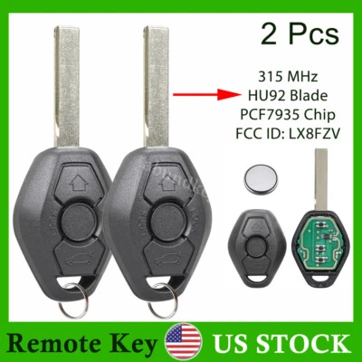 2 For BMW 3 5 7 E38 E39 E46  X5 X3 Z4 HU92 Remote Key Fob EWS 315MHz ID44 - Image 1 of 4