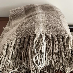 Restoration Hardware Tan Checked Blanket Browns Neutral Solid Blanket 56” X 75” - Picture 1 of 6