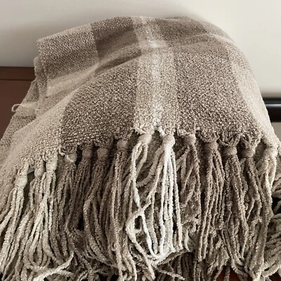 Restoration Hardware Tan Checked Blanket Browns Neutral Solid Blanket 56” X 75” - Image 1 of 4