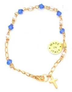 18K Gold-plated Sapphire Crystal - Pearls Bracelet Made in Italy - Picture 1 of 3