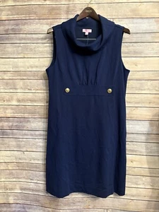 Lilly Pulitzer Dress Womens Size Large Finn Navy Ponte Cowl Neck Shift Stretch - Picture 1 of 6