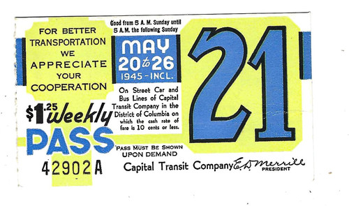 Capital Transit Weekly Pass - 1945 week # 21, Please cooperate | eBay