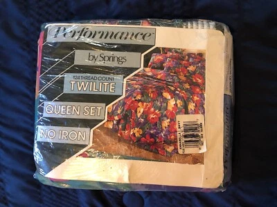 Juego de sábanas de colección Performance by Springs Twilite Queen audaz estampado floral años 80 nuevo en paquete Foto 1 de 4