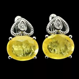 Silver Earrings Yellow Sapphire Genuine Natural Gems Solid Sterling Heart Design - Picture 1 of 24