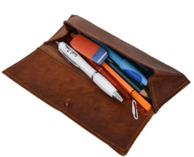 pencil pen bag pocket roll stationery case tool holder Cow Leather brown H809 - Image 1 of 4
