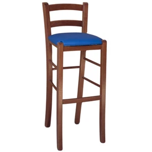 Taburete BAR De Madera Nogal Oscuro Con Espalda H 80 CM Asiento Polipiel Azul - Imagen 1 de 5