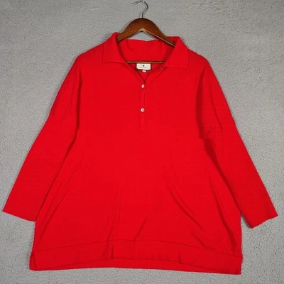Suéter Polo Tuckernuck Clayton Para Mujer M/L Rojo Amapola Mezcla de Lino Tejido De Gran Tamaño Foto 1 de 4