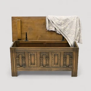 Old Charm Hall Chest Blanket Box/Chest With Carvings & Lift Up Top FREE Delivery - Picture 1 of 24
