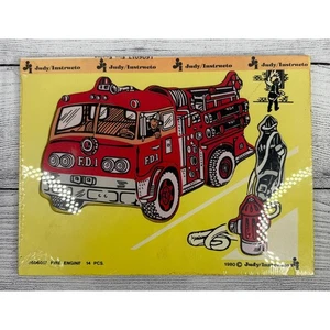 Vintage Judy Instructo Wood Puzzle 1980 Fire Engine - Picture 1 of 4