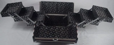 Caboodles Black White Red Striped Makeup Hard Case 6 Tray Multi Compartment Expa - Image 1 of 4