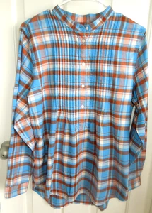 NEU SUPERWEICH BLAU KARIERT LANDS' END DAMEN BAUMWOLLE LANGARM OBERTEIL BLUSE GRÖSSE 14 - Bild 1 von 7