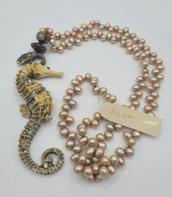 Amy Kahn Russell AKR Pearl Enamel Vermeil Sterling Silver Sea Horse Necklace - Image 1 of 4