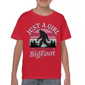 Girl Who Loves Bigfoot Youth T-shirt Sasquatch Cute Gift Vintage Sunset Kids - Picture 1 of 50