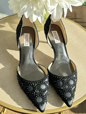 Zapatos Badgley Mischka Negros Talla 8.5 Ginny D’Orsay Noche Formal Tacón Gatito Foto 1 de 4