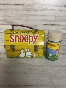 Vintage Have Lunch mit Snoopy Metallkuppeldose und Thermoskanne (blaue Tasse) 1972 - Bild 1 von 10