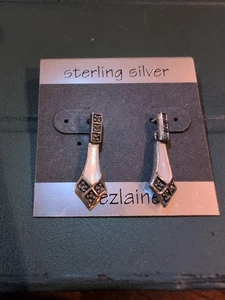 Vintage Designer Signed Jezlaine Sterling Silver Teardrop Art Deco Earrings .925 - Picture 1 of 3
