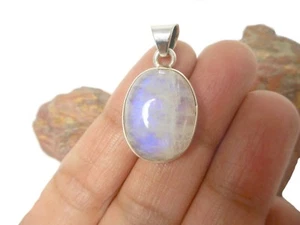 Colgante de piedras preciosas 925 ovalado de piedra lunar ardiente - Imagen 1 de 5