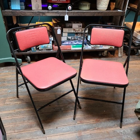 Vintage Samsonite 6828 Folding Chairs | Mid-Century Modern | Red Salmon color Cover